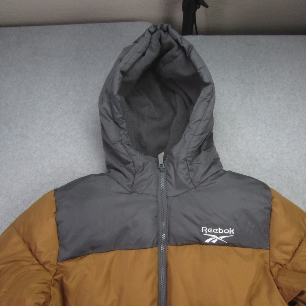 Reebok‎ Jacket Boys Youth Large 14/16 Timber Brown Grey Puffer Hooded Full Zip - Picture 2 of 16